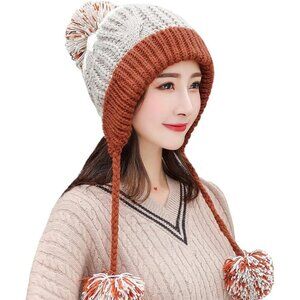 Women Khaki Winter Peruvian Cover Ears Beanie Hat Ear Flaps Sherpa Ski Snow